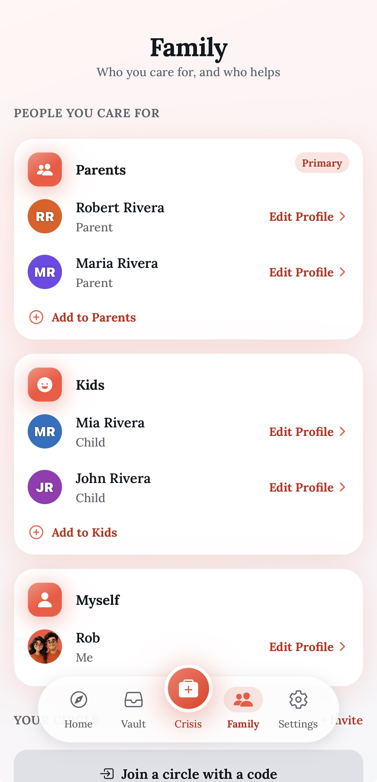 Bearing Life family screen